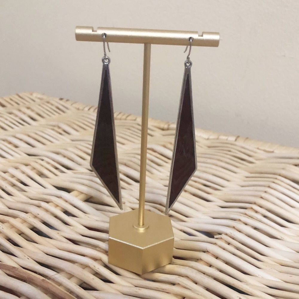 Silver Tone and Red Triangle Dangle Earrings